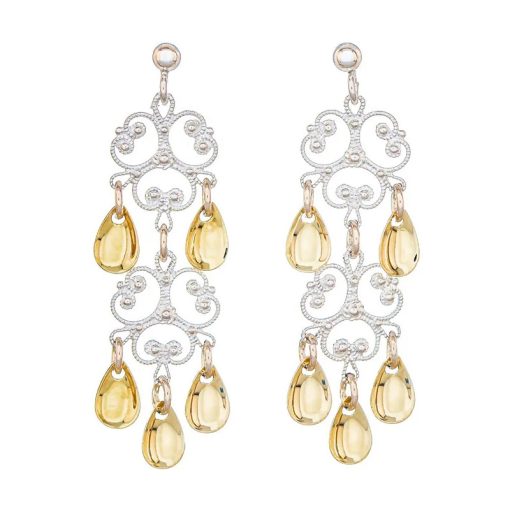 Ørepynt nr. 9 filigran heng, dobbel, liten, lys forgylt