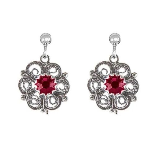 Ørepynt nr. 3, heng, oksidert med rød sten, for hull