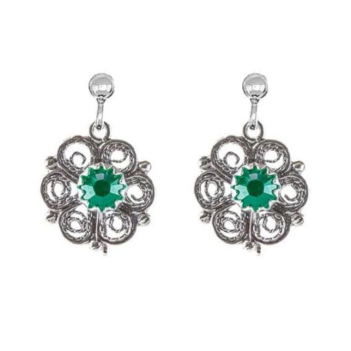 Ørepynt nr. 6, heng, oksidert med grøn sten, for hull