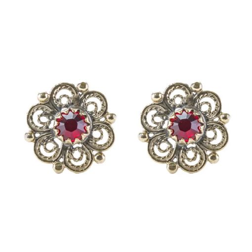 Ørepynt nr. 35, Gammelforgylt m/rød sten, for hull