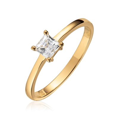 Ring i gull, princess cut zirkonia