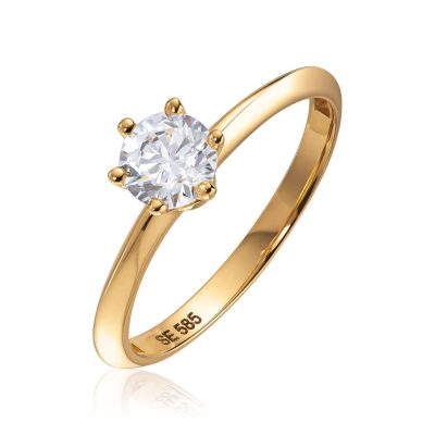 Ring i gull, Solitær med "0,50 ct." Zirkonia