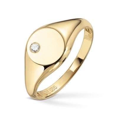 Signetring med diamant 0,03 ct. - 9 mm