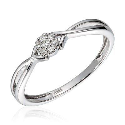 Ring i hvitt gull, Rosett med diamanter 0,05 ct.