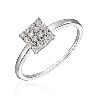 Ring i hvitt gull, Kvadratisk pavé, 16 diamanter 0.05 ct - 6,5 mm