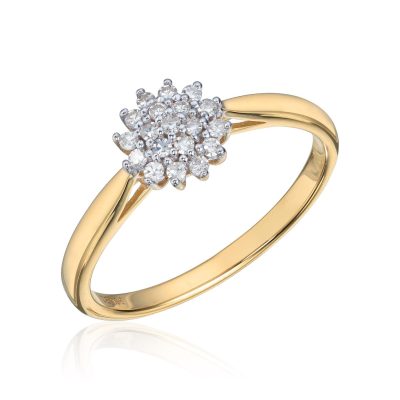 Ring i gull, Rosett med diamanter 0.15 ct.