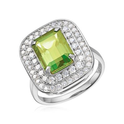 Ring i hvitt gull Manhattan, Peridot og Diamanter 0.84 ct.