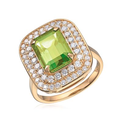 Ring i gull Manhattan, Peridot og Diamanter 0.84 ct.