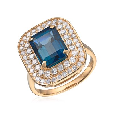 Ring i gull Manhattan, London Blue Topas og Diamanter 0.84 ct.
