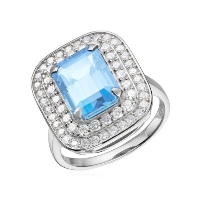 Ring i hvitt gull Manhattan, Akvamarin og Diamanter 0.84 ct.