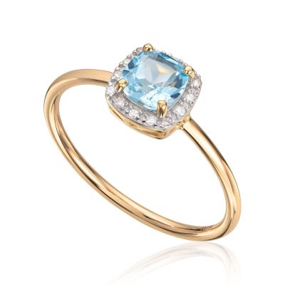 Ring i gull, Rosett med Topas og diamanter 0,46 ct.