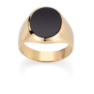 Ring i gull, sort Onyx - 14 mm