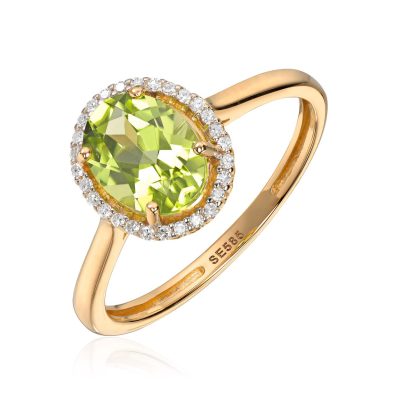 Ring i gull, Peridot og Diamanter 0.16ct