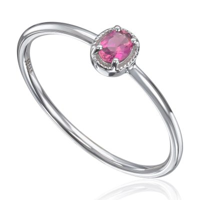 Ring i hvitt gull, Rosa Turmalin - 5,5 mm
