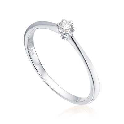 Ring i hvitt gull, Enstens diamant 0.10 ct.