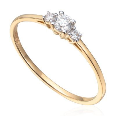 Ring i gull, Tre-sten, Diamanter 0,15 ct.