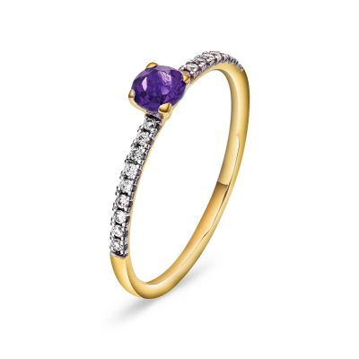 Ring i gull med diamanter 0,10 ct med ametyst