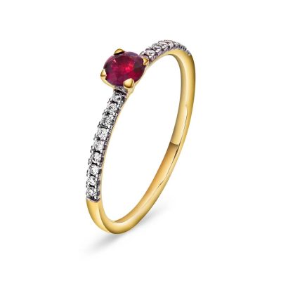 Ring med diamanter 0,10ct med rhodolitt