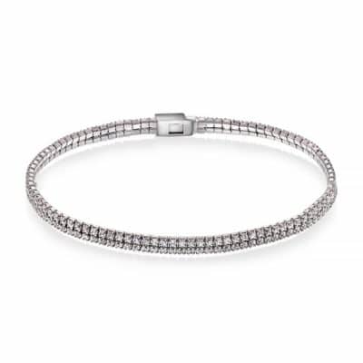 Armbånd i rhodinert sølv med 2 rader cz (kasselås)