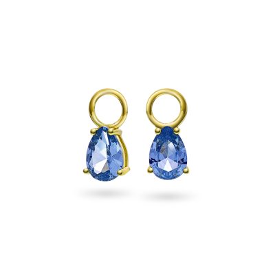 Drop charms i sølv med blå zirkonia