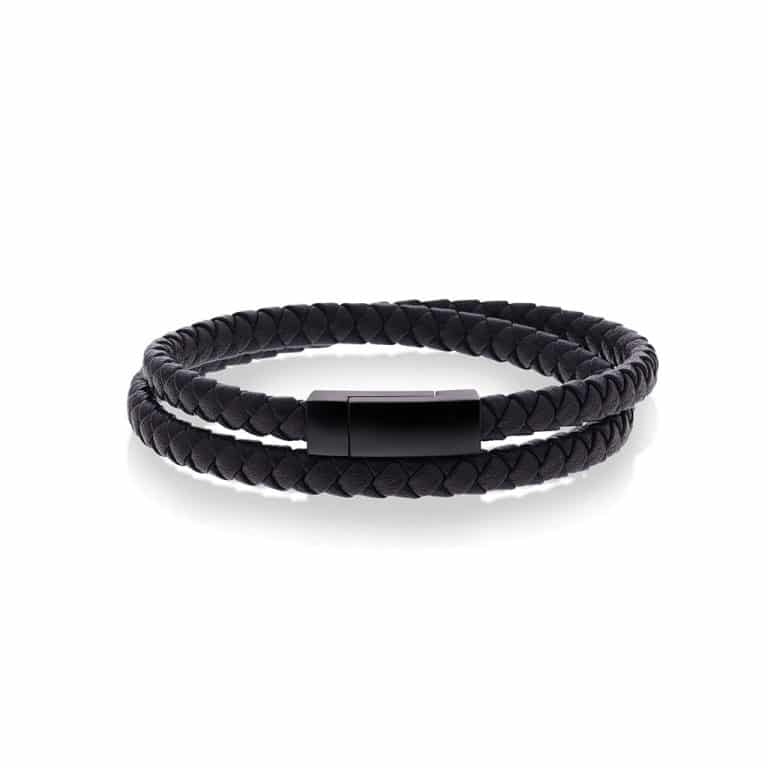 Armbånd i stål med sort/brunt skinn